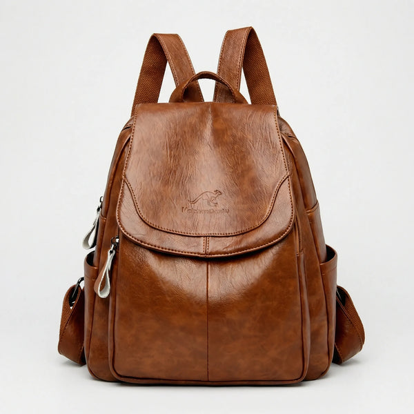 Vaultera - Anti-Theft Flap-Closure Women's Backpack Brown