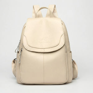 Vaultera - Anti-Theft Flap-Closure Women's Backpack Beige