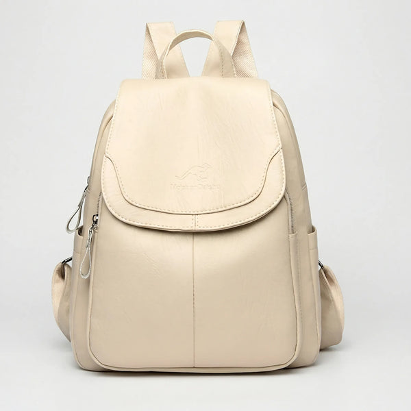 Vaultera - Anti-Theft Flap-Closure Women's Backpack Beige