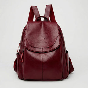 Vaultera - Anti-Theft Flap-Closure Women's Backpack Wine Red