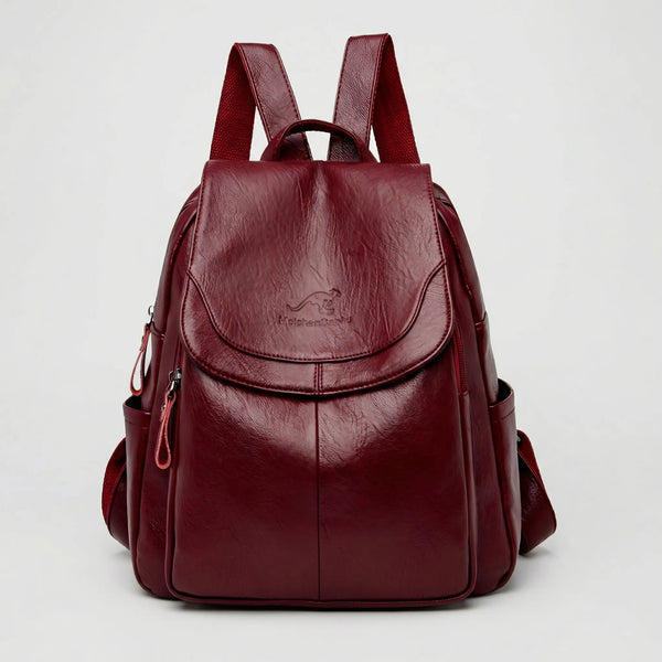 Vaultera - Anti-Theft Flap-Closure Women's Backpack Wine Red