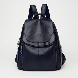 Vaultera - Anti-Theft Flap-Closure Women's Backpack Navy Blue