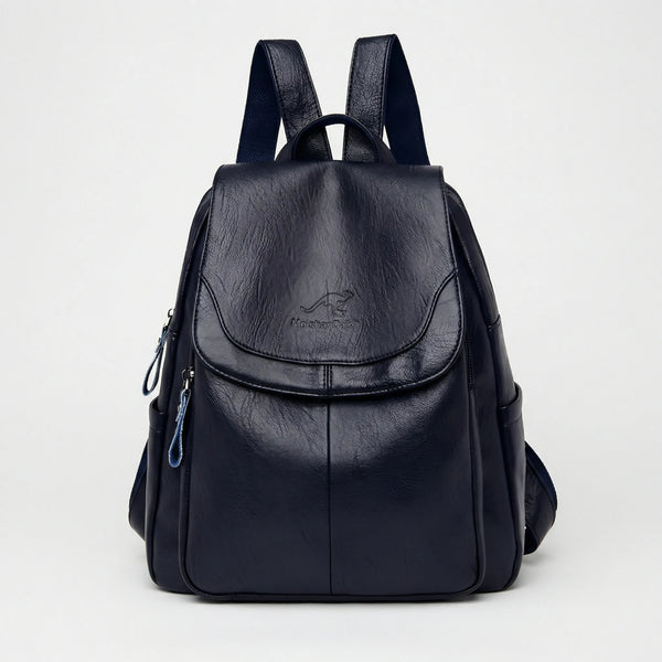 Vaultera - Anti-Theft Flap-Closure Women's Backpack Navy Blue