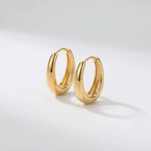 Vaulto - Chunky Oval Hoop Drop Earrings Gold