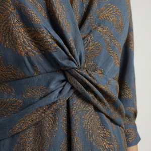 Veloura - Long-Sleeve V-Neck Printed Midi Dress