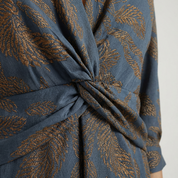Veloura - Long-Sleeve V-Neck Printed Midi Dress