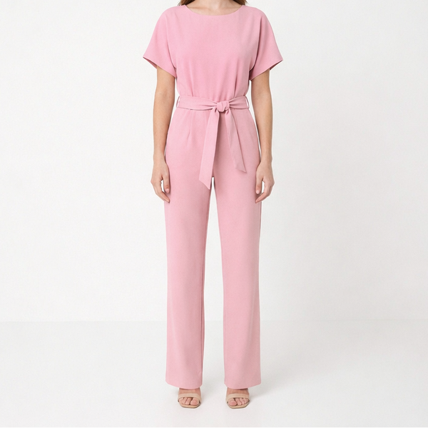 Velouri - Belted Wide-Leg Women's Jumpsuit Light Pink
