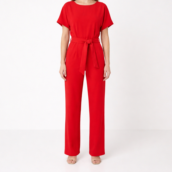 Velouri - Belted Wide-Leg Women's Jumpsuit Red