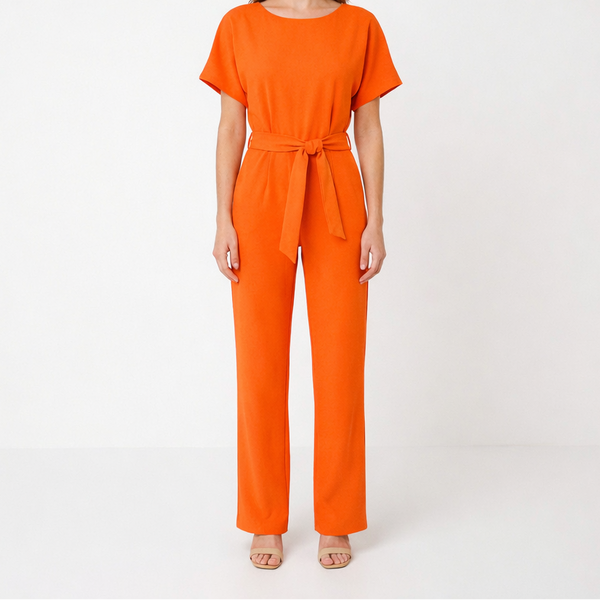 Velouri - Belted Wide-Leg Women's Jumpsuit Orange
