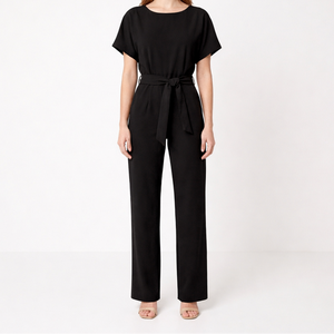 Velouri - Belted Wide-Leg Women's Jumpsuit Black