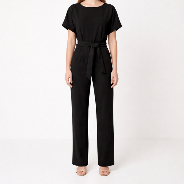 Velouri - Belted Wide-Leg Women's Jumpsuit Black
