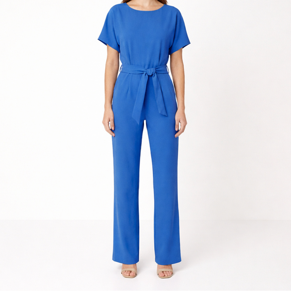 Velouri - Belted Wide-Leg Women's Jumpsuit Blue