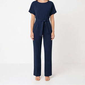 Velouri - Belted Wide-Leg Women's Jumpsuit Navy