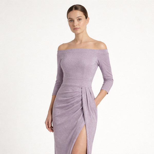 Velourna - Off-Shoulder Long-Sleeve Evening Dress