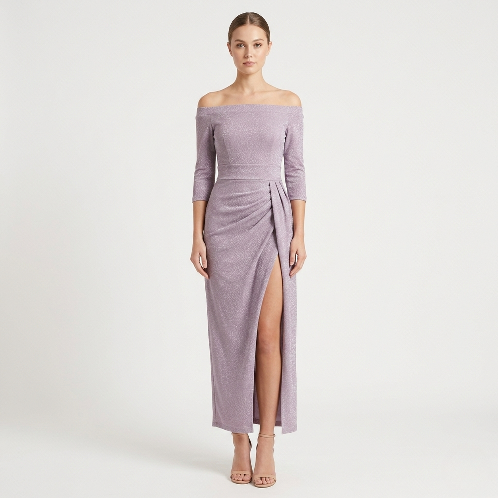 Velourna - Off-Shoulder Long-Sleeve Evening Dress