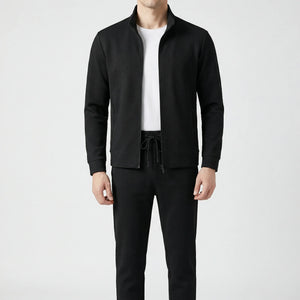 Veltrix - Men's Zip-Up Tracksuit With Tapered Pants Black