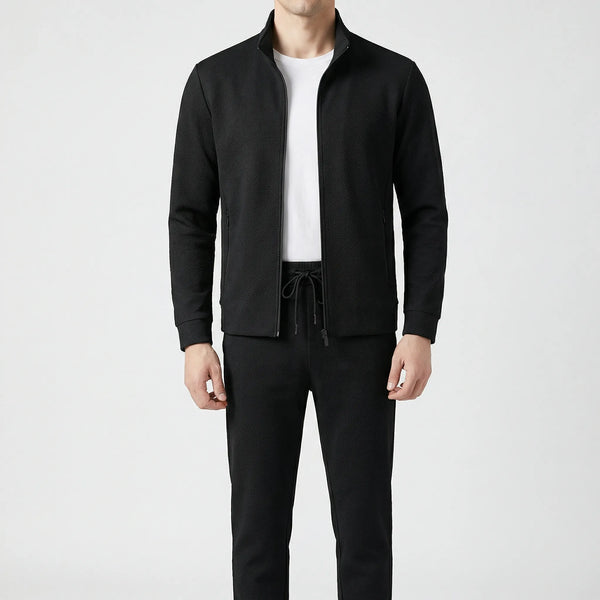 Veltrix - Men's Zip-Up Tracksuit With Tapered Pants Black