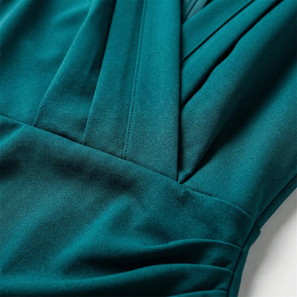 Veluria - Fitted V-Neck Midi Dress