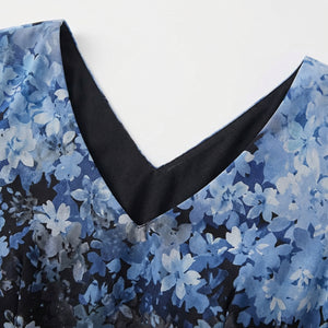 Velurna - Floral Bodice Midi Dress With Flowing Skirt