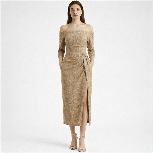 Veluryn - Off-Shoulder Fitted Slit Evening Dress