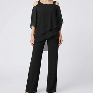 Veluxa - Cold-Shoulder Two-Piece Pant Set Black