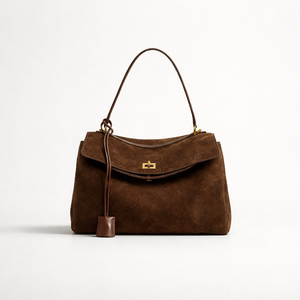 Veluxby - Vintage-Inspired Top-Handle Shoulder Bag Mocha