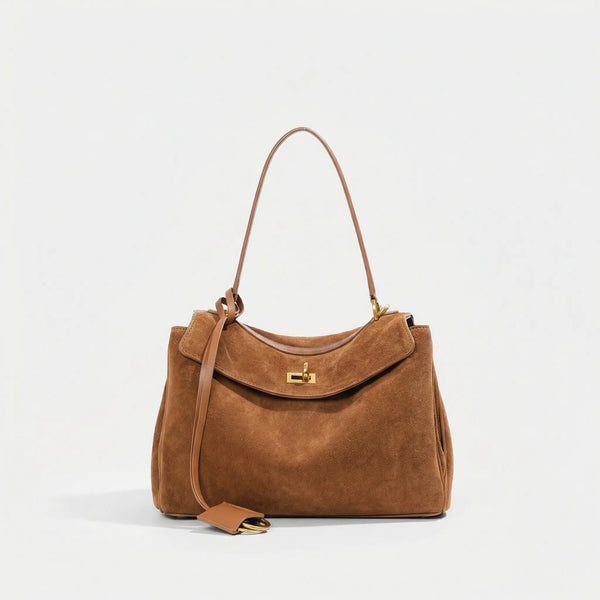 Veluxby - Vintage-Inspired Top-Handle Shoulder Bag Camel