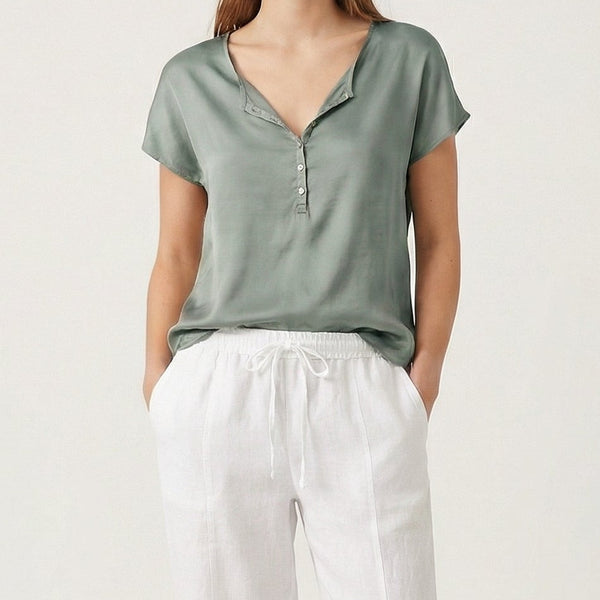 Veluxe - V-Neck Short Sleeve Women's Top Green