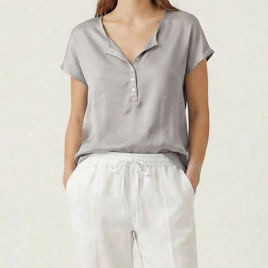 Veluxe - V-Neck Short Sleeve Women's Top Gray
