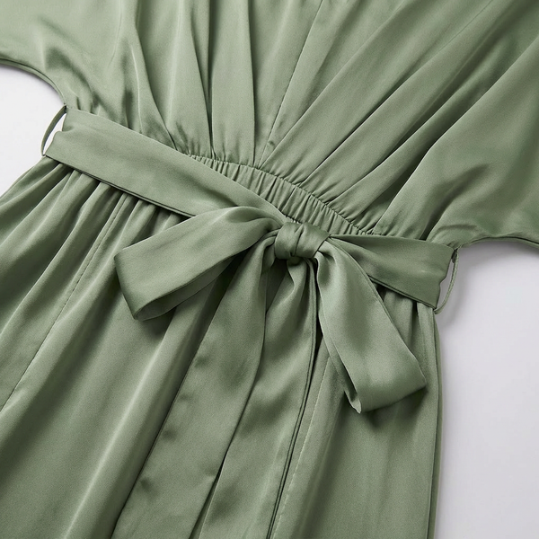 Velvara - Flowy V-Neck Maxi Dress With Tie Waist