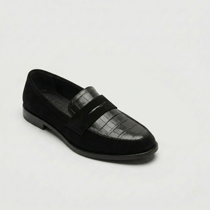 Velvona - Black Croc-Embossed Penny Loafer