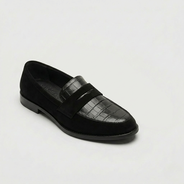 Velvona - Black Croc-Embossed Penny Loafer