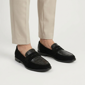 Velvona - Black Croc-Embossed Penny Loafer