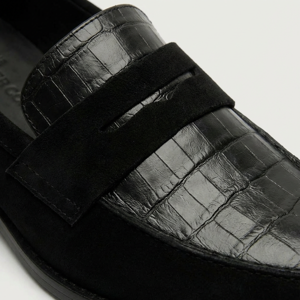 Velvona - Black Croc-Embossed Penny Loafer