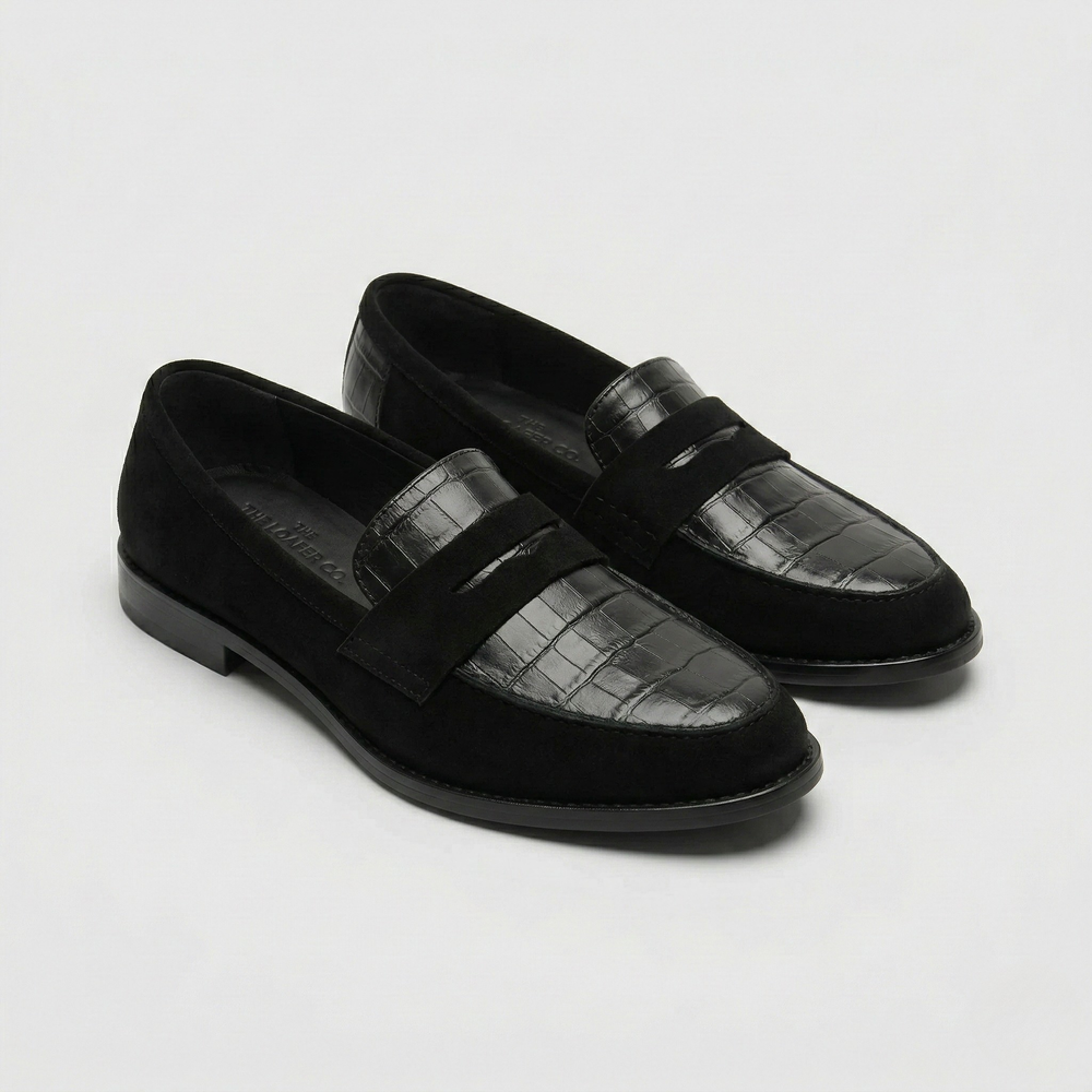 Velvona - Black Croc-Embossed Penny Loafer 13.5
