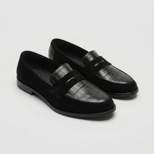 Velvona - Black Croc-Embossed Penny Loafer 13.5