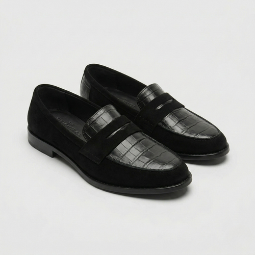 Velvona - Black Croc-Embossed Penny Loafer 13.5