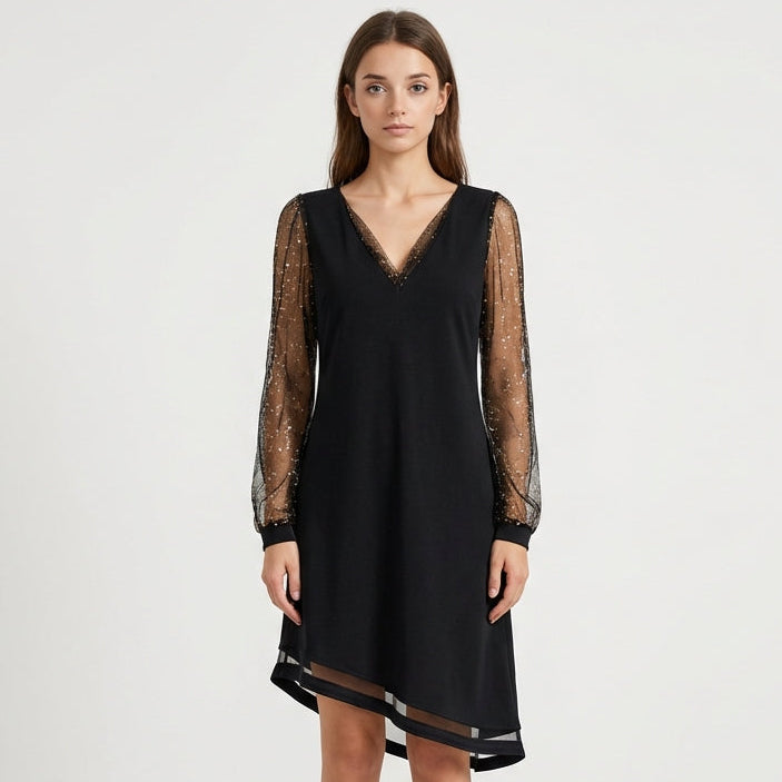 Velvrette - V-Neck Evening Dress With Sheer Sleeves XL