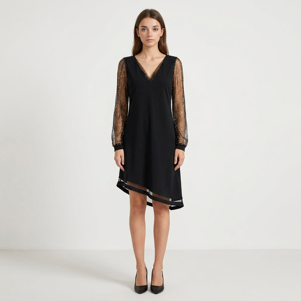 Velvrette - V-Neck Evening Dress With Sheer Sleeves XL