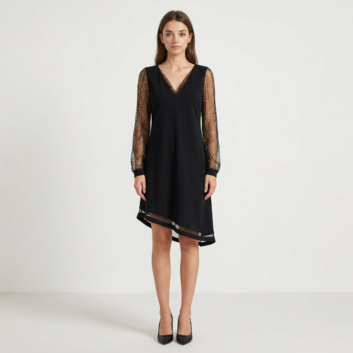 Velvrette - V-Neck Evening Dress With Sheer Sleeves XL