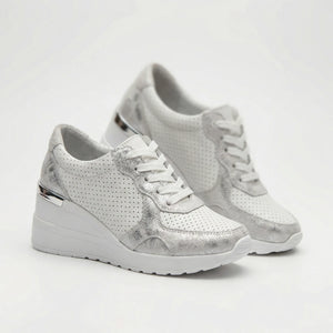 Velvura - Wedge Platform Lace-Up Sneaker White Gray
