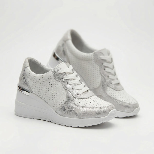 Velvura - Wedge Platform Lace-Up Sneaker White Gray