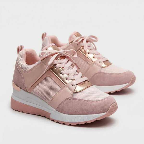 Velvura - Wedge Platform Lace-Up Sneaker Pink