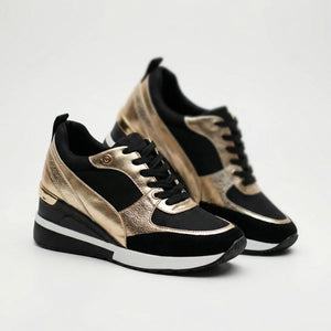Velvura - Wedge Platform Lace-Up Sneaker Black Gold