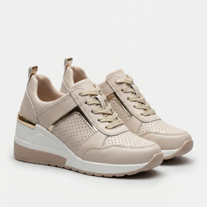 Velvura - Wedge Platform Lace-Up Sneaker Beige