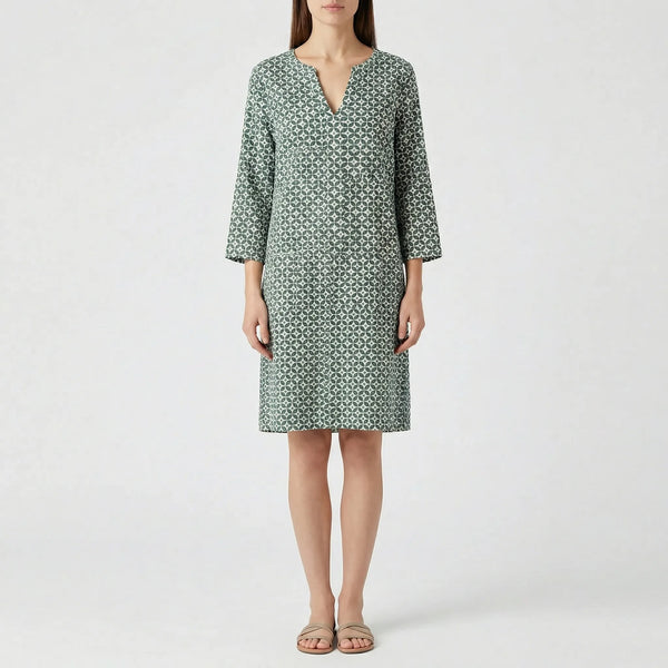 Verdala - Loose Fit Printed Knee-Length Dress Gray