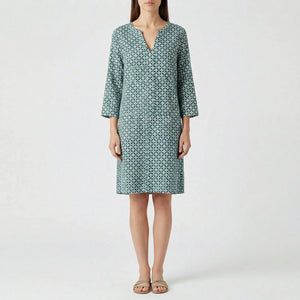 Verdala - Loose Fit Printed Knee-Length Dress Blue