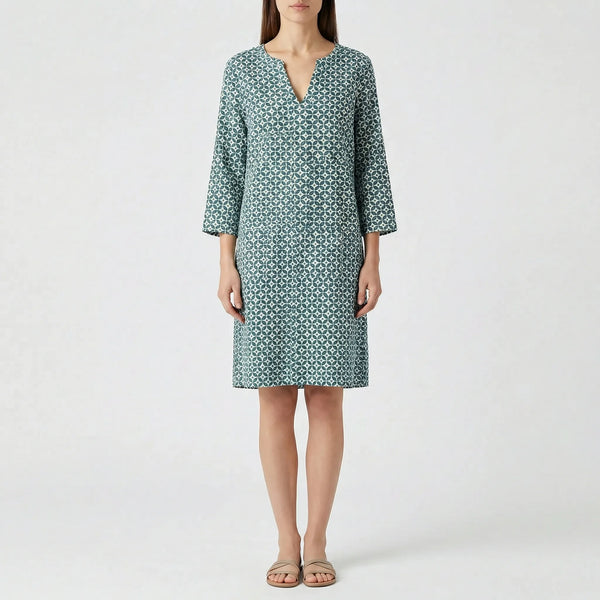 Verdala - Loose Fit Printed Knee-Length Dress Blue