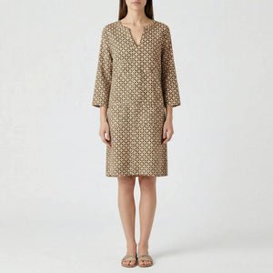 Verdala - Loose Fit Printed Knee-Length Dress Brown