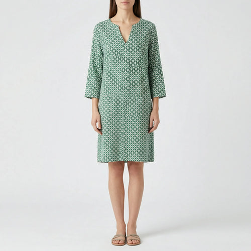 Verdala - Loose Fit Printed Knee-Length Dress Green
